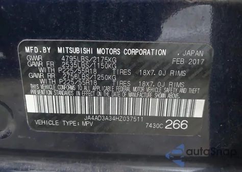 2017 Mitsubishi Outlander Se/Sel z USA, uszkodzony, nr VIN JA4AD3A34HZ037511